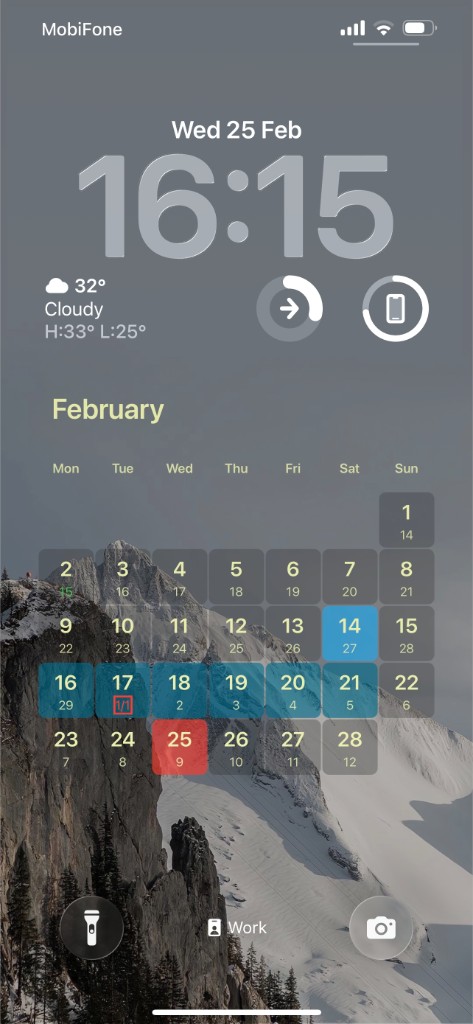 Month view on the Lock Screen