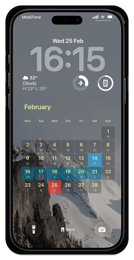 Lock Screen: month calendar