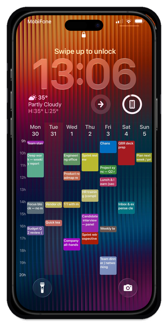 Lock Screen: week timeline grid