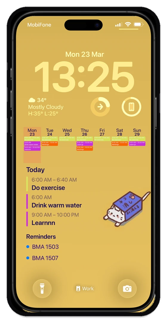 iPhone lock screen week calendar wallpaper