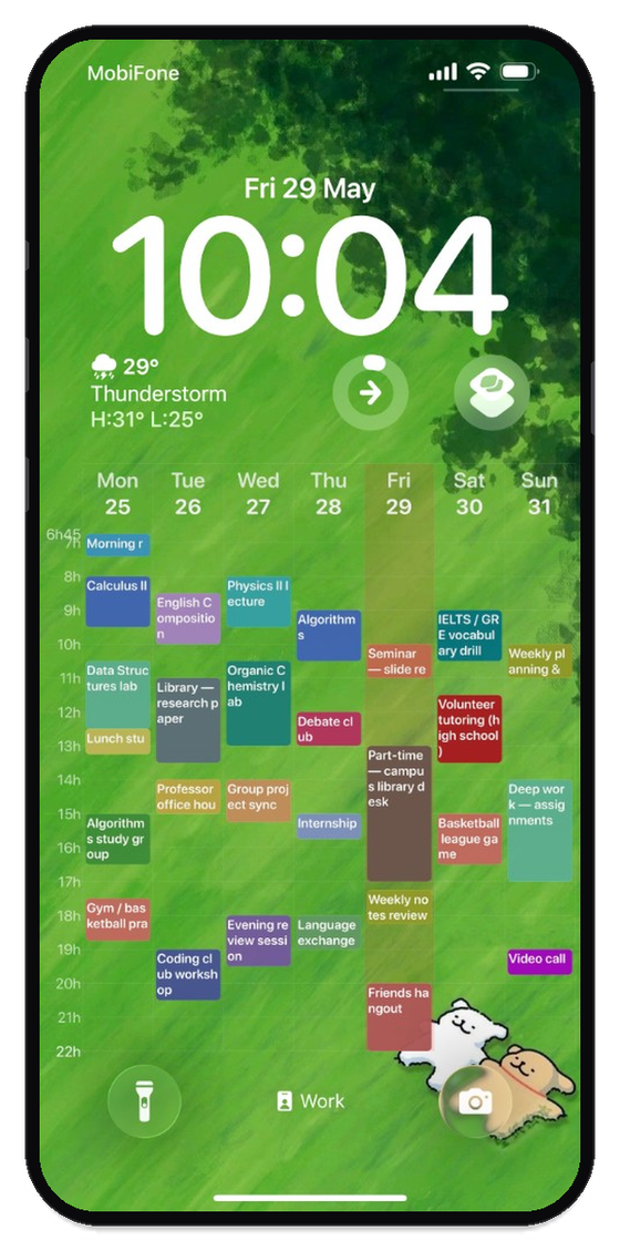Lock Screen: week timeline grid
