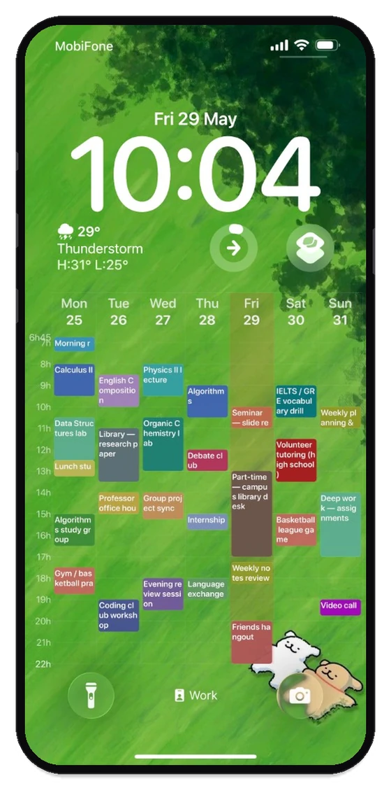 Lock Screen: week timeline grid