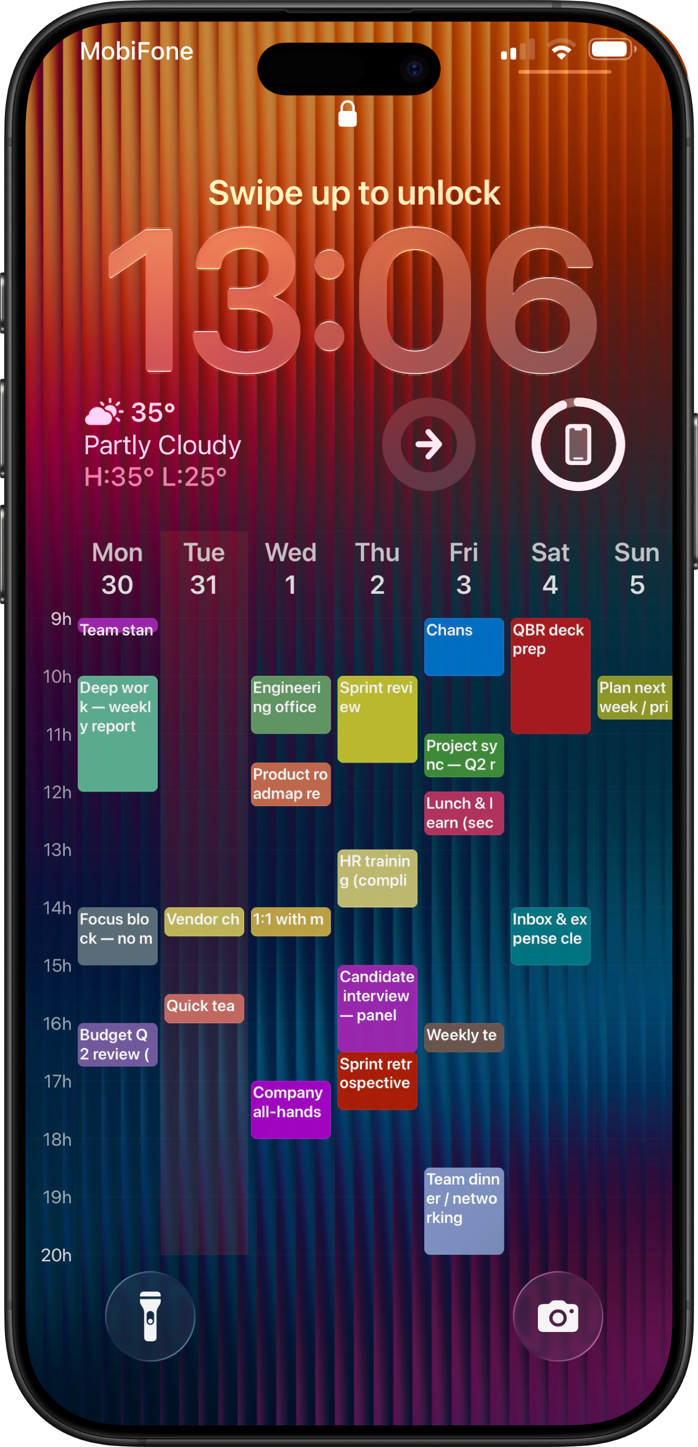 Lock Screen: week timeline grid