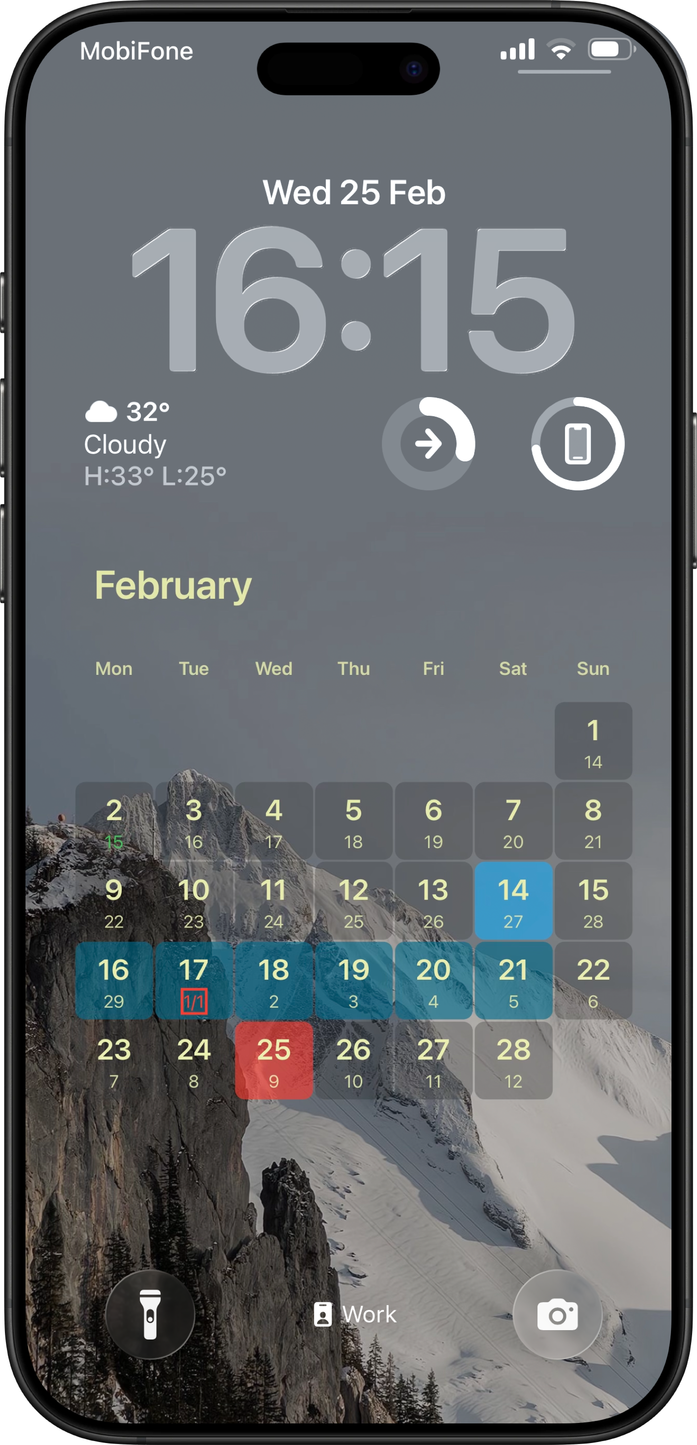 Lock Screen: month calendar
